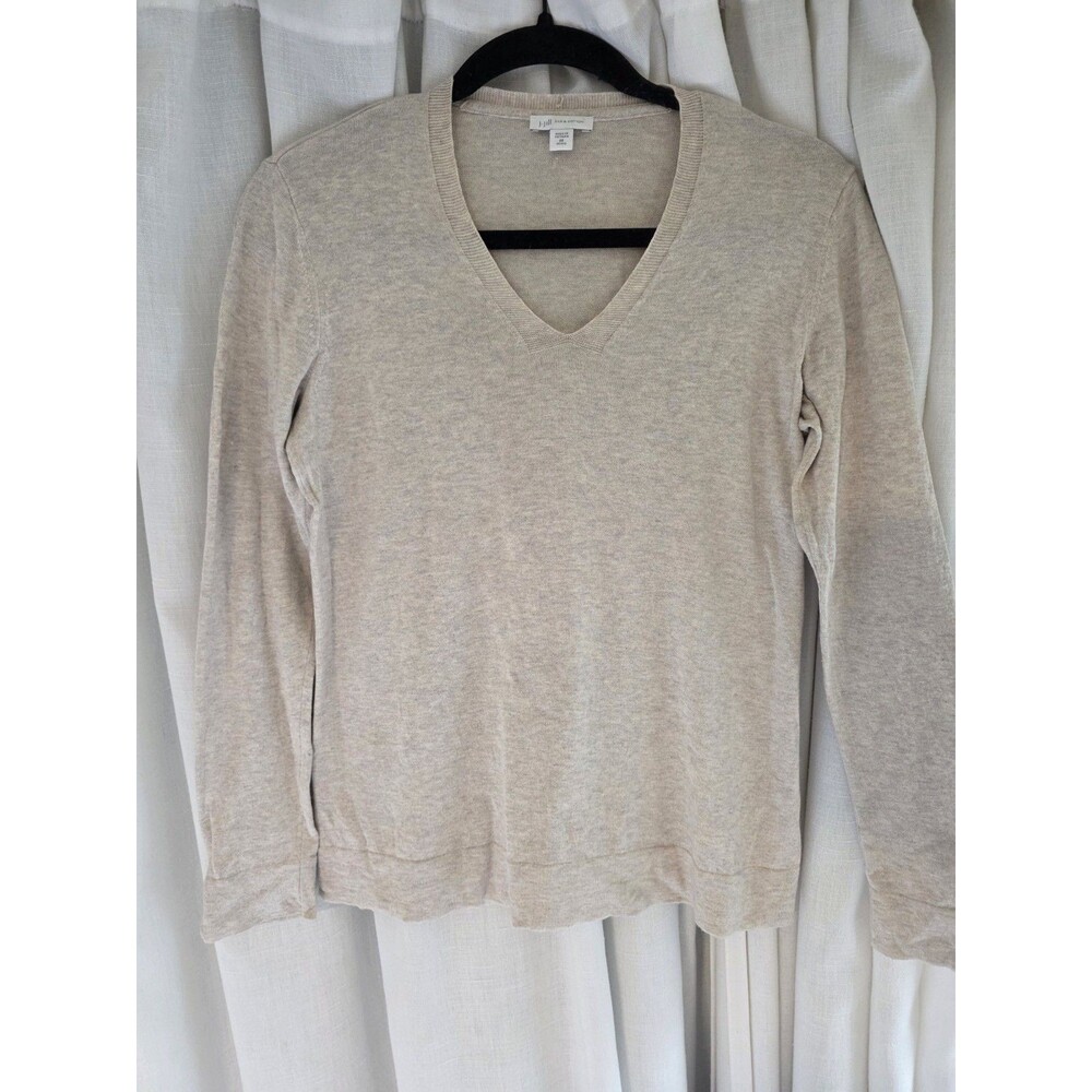 J.JILL Silk & Cotton V-neck Sweater Heather Oatmeal Size XS Petite Womens Top